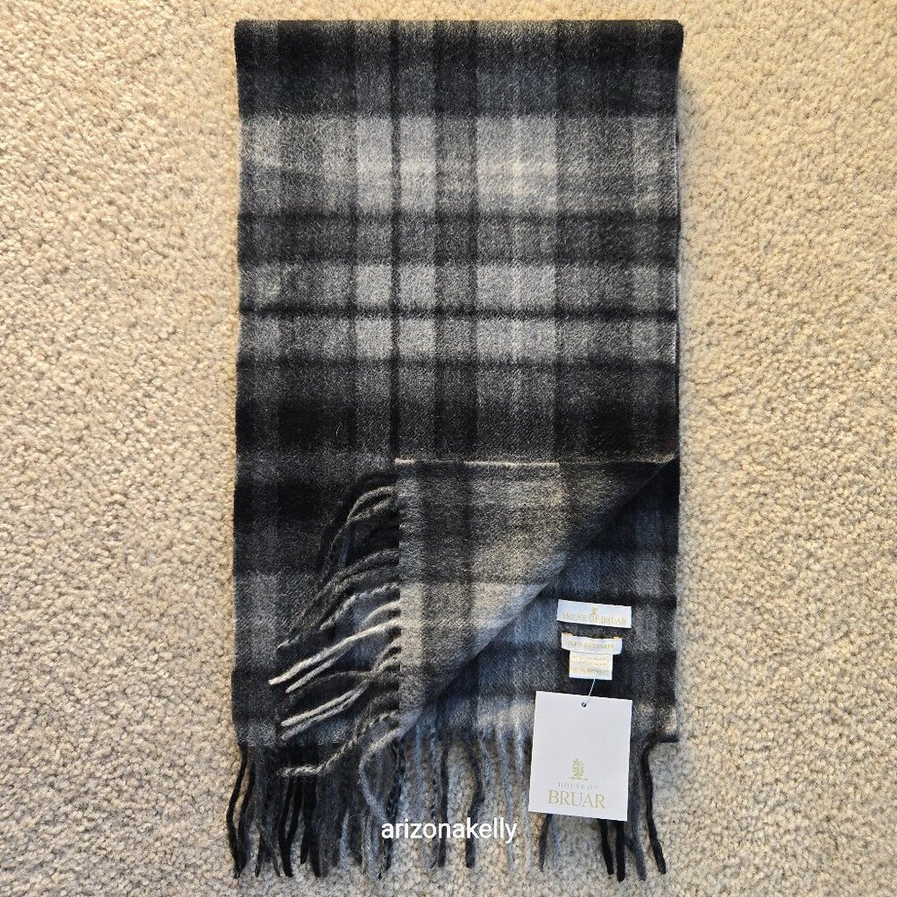 NWT House of Bruar Cashmere Plaid Scarf Grey & Black
